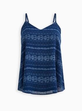 Torrid Size 1 Sophie Blue Chiffon Swing Cami Adj Straps Floral Stripe Tank